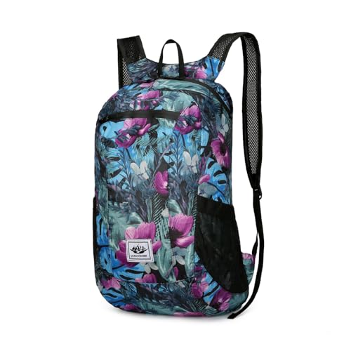 PORRASSO Zaino da Trekking Pieghevole Impermeabile 20L Ultraleggero Zaino Hiking Backpack per Donna Uomo Campeggio Ciclismo Arrampicata Sport Fiore Blu