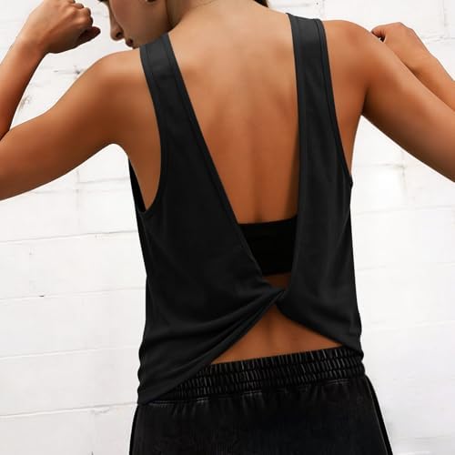 Tank Tops for Women Open Back Athletic Workout Yoga Top Sleeveless Backless Summer Slim Basic Cami Shirts 2026 Plus Size Tank Tops for Women Black L — view 3