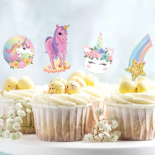 Einhorn Cupcake Wrappers 24 set, WOLMIK Einhorn Muffin Deko, Einhörner Cupcake Toppers, Geburtstagsdeko, Tortendeko, Cupcakes Wrappers für Geburtstagsfeier Hochzeiten Dessert Kuchen Dekorationen