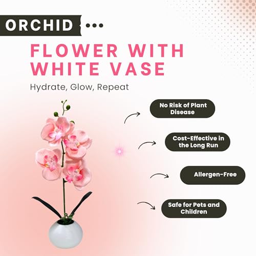 Image of CURATED CART Flower Pot with Artificial Flowers - Orchid Peach Flower with White Vase | Ideal for Home Decor | Office Decor | Gifting | Size 36 x 9cm