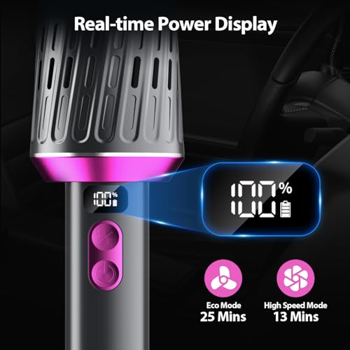 Image of Handheld Vacuum Cordless 25000Pa Car Vacuum 3-in-1 Handheld Vacuum, Includes Smart Display and Charging Base Hand Vac Cordless Rechargeable One-Touch Empty for Home /Pet /Car (Violet)