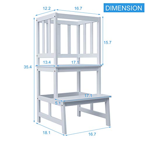 WORTHYEAH Kids Step Stool with Safety Rail, Bamboo Toddler Kitchen Step Stool, Step Tower for Toddlers, Kitchen Helper Stool for Kids, Mother’s Help Stool