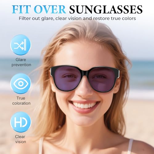 Polarized Sunglasses Fit Over Glasses for Women Men, Trendy Round Wrap Around Shades UV Protection2