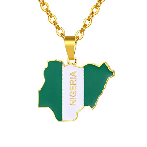 18K Gold Plated Nigeria Map Flag stainless steel Pendant Necklaces for Women Men Africa Jewelry Gift