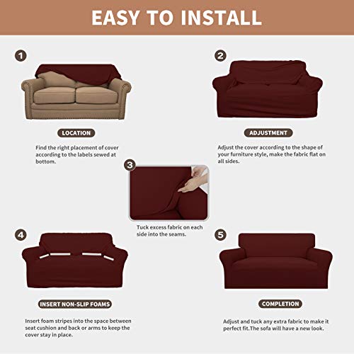 Image of Easy-Going 100% Waterproof Couch Cover, 3 Cushion Couch Slipcover for Sofa | Leakproof Sofa Cover, Stretch Jacquard Furniture Protector Against Stain Spill from Kids, Pets, Dog (Sofa, Wine)
