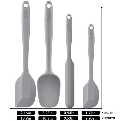 Tacgea Silicone Spatula Set, Heat-Resistant Non-Stick One Piece Design Spatula For Cooking, Baking And Mixing, Dishwasher Safe, 4 Pack Gray #TOP1