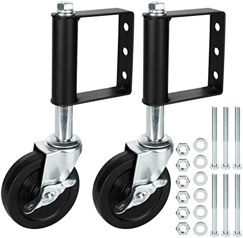 4 Inch Spring Loaded Gate Caster Heavy Duty Gate Wheel for Wooden gate, Black Fence Outdoor Gate Support Wheel, Rubber Gate Wheels with Universal Mount Plate, 270 Lbs Capacity (2PCS)