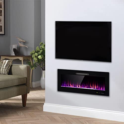 Duraspace 42" Electric Fireplace Insert Wall Mounted Fireplace Heater Recessed Electric Fireplaces With Remote, Timer, 750-1500W, Adjustable Flame Color, Log Set & Crystal Options #TOP7
