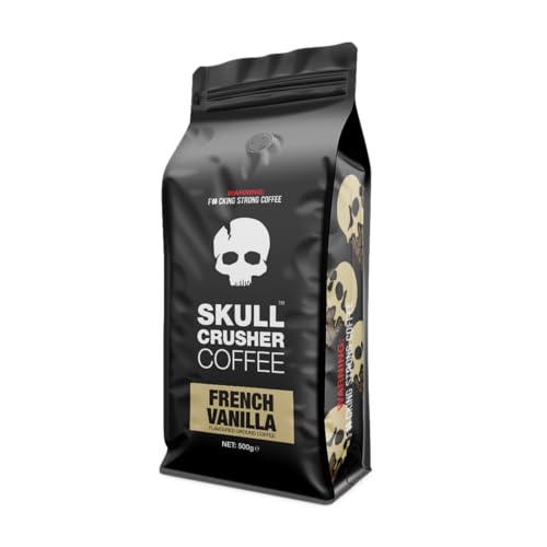 French Vanilla Flavoured Skull Crusher Coffee High Caffeine Ground Coffee 500g - Strong Dark Roast - Smooth Natural Vanilla Taste