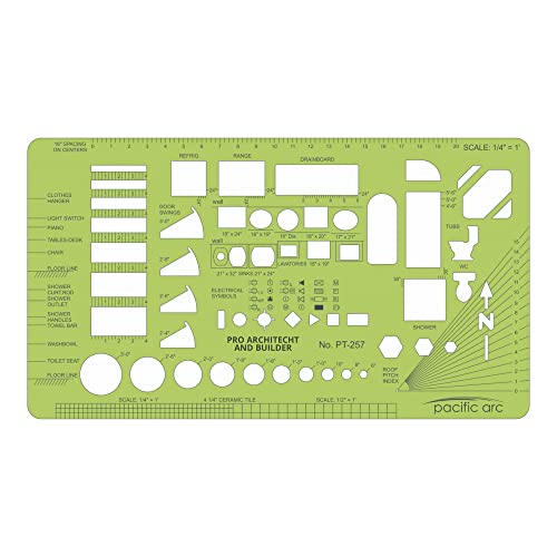 Image of Pacific Arc, Architects & Builders Template, 1 /4 in Scale, Drawing aid Stencil for Professional or School Work, Size 5.125 x 9.25 in.