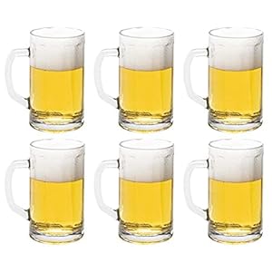 Vikko Beer Mug, Set of 6 Glass Beer Mugs, 10 Ounce, Dishwasher Safe Durable Drinking Glass for Craft Brews, Beer or Water
