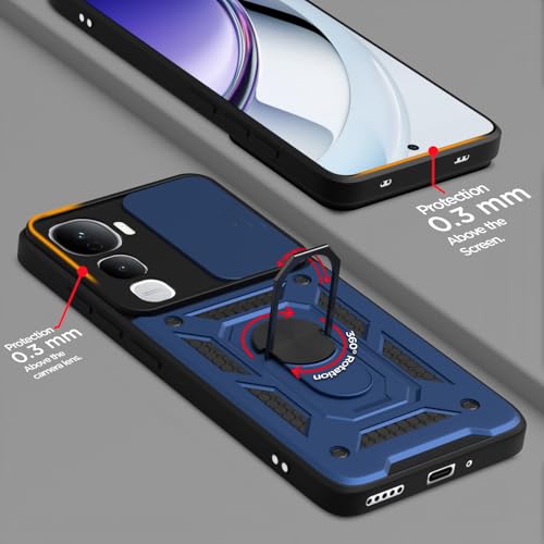 Image of Pikkme Back Cover for Vivo Y400 5G | 360 Protection Case | Sliding Camera Shield Cover & Ring Holder Stand D10 Tough Armor Bumper Case (Blue)