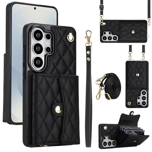 Étui pour Samsung Galaxy S25 noir à rabat et bandoulière pour vos sorties