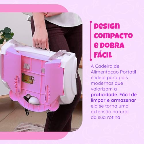 Cadeirinha Alimentação Refeição Bebe Portátil Dobrável Compacta Baixa Infantil (ROSA)