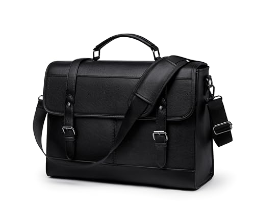LOVEVOOK Messenger Bag Laptop Bag 17.3 Inch Leather Vintage Briefcase for Men Classic Shoulder Satchel Bag with Buckle Closure for Work Office Business College