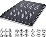 Hortsun 1U Adjustable Rack Mount Shelf Vented Server Rack Drawer 175 lbs 27.5 to 38 Inch Adjustable Mounting Depth Blanking Panel Kit Universal Tray for 19 Inch AV/Network Equipment, Black(2 Pieces)