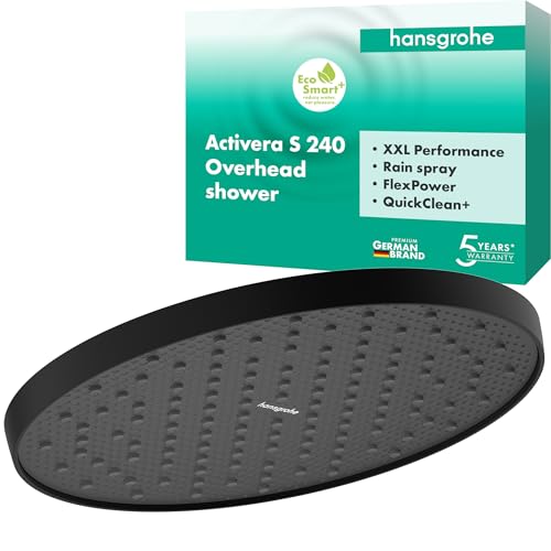 hansgrohe Activera S - wassersparende Kopfbrause (EcoSmart+), Duschbrause (240 mm), Regendusche mit 1 Strahlart für Wand- oder Deckenmontage, Brausekopf mit Antikalk-Funktion, Mattschwarz, 28057670