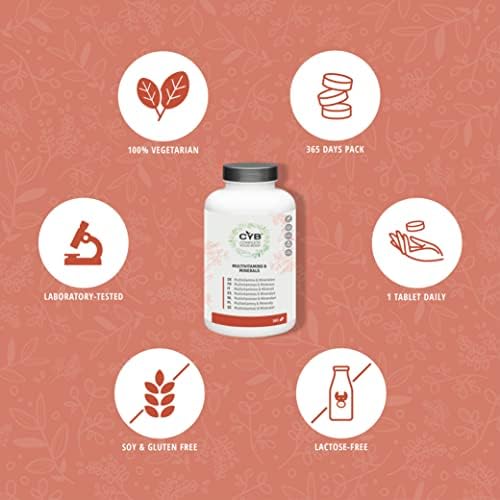 CYB Multivitamins & Minerals - with Vitamins A, C, D, B12, Biotin and more - Vegetarian Daily Supplement - 365 Tablets