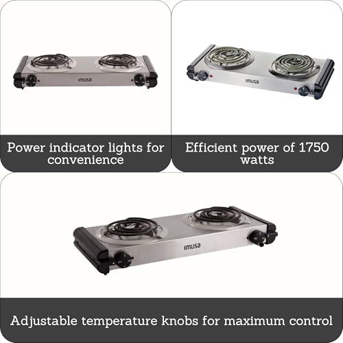 Image of Imusa USA GAU-80312US Electric Double Burner 1750-Watts, Stainless Steel, Silver