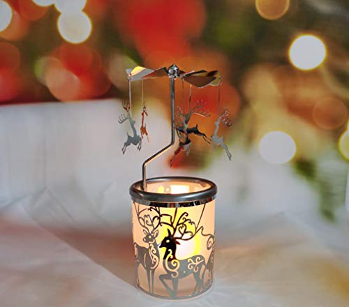 Ilajao Rotary Tea Light Carousel Angel Rotary Candle Holders Spinning Tealight Holders Christmas Decoration For Tabel Centrepieces Gift For Mom Women Wife Birthday-6 ¼ Inch Tall（Nordic Elk） #TOP1