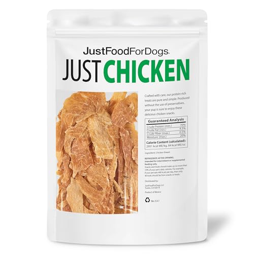 JustFoodForDogs Healthy Dog Treats, Single-Ingredient, Chicken Breast, 2.5 oz (Pack of 4)