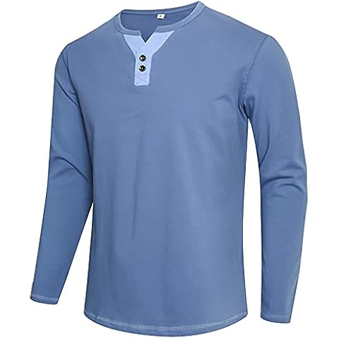 APTRO Mens Long Sleeve T Shirts Casual Tops Henley Shirt Blue L Cover