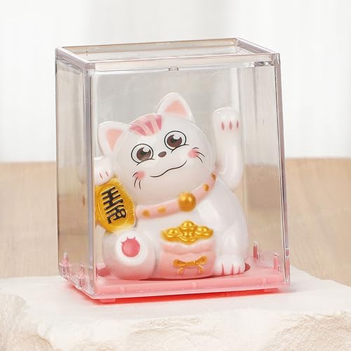 Image of FunBlast Maneki Neko Lucky Cat, Waving Arm Solar Powered Good Luck Wealth Welcoming Display Car Decor Paw Up with Arm, Decor Item for Home, Office and Car (Pink)