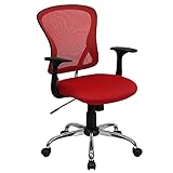 Flash Furniture Mid-Back Red Mesh Swivel Task Chair with Chrome Base and Arms