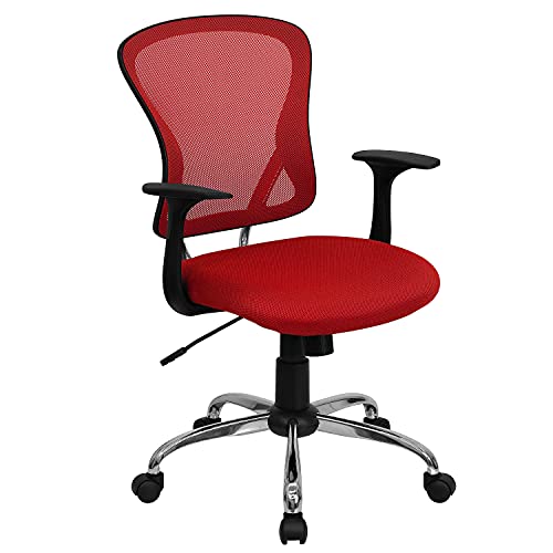 Flash Furniture Alfred Mid-Back Red Mesh Swivel Task Office Chair with Chrome Base and Arms
