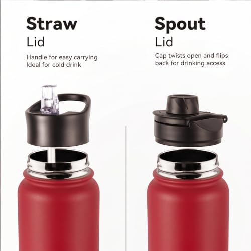 24oz Insulated Water Bottle with Straw Lid, Stainless Steel Metal Water Bottle with Straw & Wide Mouth Lid, Double Wall Vacuum Water Bottle for Hiking Camping, Red 8 Pack by VEGOND - Used condition - Image 3