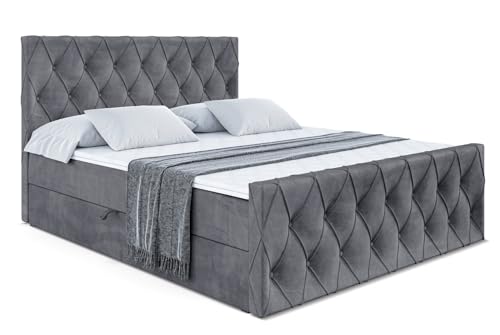 ALTDECOR Boxspringbett mit Matratze und Lattenrost, Boxbett, Fußteil, Topper, Polsterbett mit Bettkasten, Bett mit Stauraum H4-Matratze, Doppelbett, Springboxbett - Amay - 180x200 - Dunkelgrau Samt – Bild 4