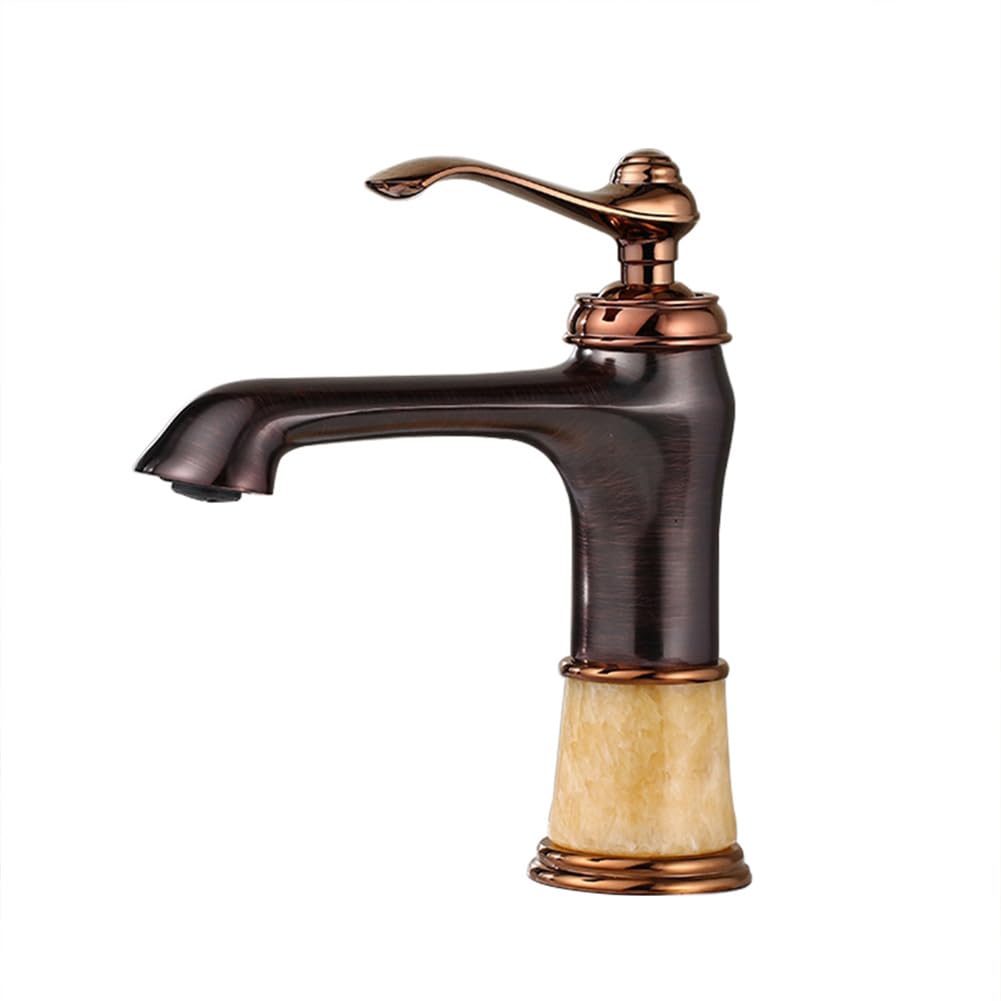Basin Taps Bathroom Basin Tap Antique Style Brass Single Lever Bathroom Sink Mixer Faucet, Hot/Cold Water, with UK Standard Hoses, Rose Gold