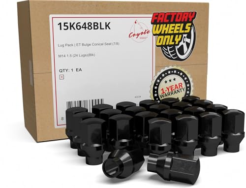 Image of Wheel Accessories Parts 24 Pcs M14x1.5 14x1.5 Thread ET OEM Style Lug Nuts 1.77 inch Long Black 7 /8 inch 22mm Hex Fits Chevy Silverado GMC Sierra 1500 | RAM 1500 (for use with Wheel Spacers)