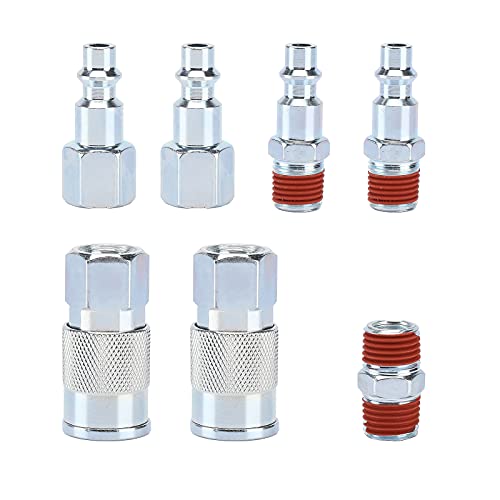 Airtoon Air Coupler And Plug Kit, 7 Pieces 1/4" Npt Industrial Air Fittings Set, I/M Type, Pneumatic Compressor Accessories Kit, Air Compressor Fittings #TOP1