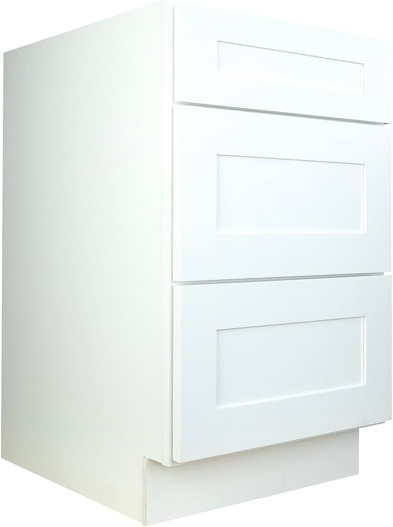 Hollywood Fabiani Design Drawer Base Kitchen Cabinet 24 in. W x 24 in. D x 34-1/2 in. H, Shaker White - Solid Wood Frame, 1/2-Inch Cabinet-Grade Plywood Box, Soft-Close Drawers, Ready to Assemble