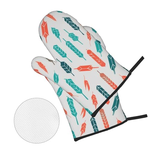 Gants de cuisine motif flèches corail et bleu sarcelle chic