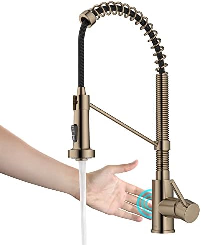 KRAUS Bolden Touchless Sensor Commercial Pull-Down Single Handle 18-Inch Kitchen Faucet in Spot Free Antique Champagne Bronze, KSF-1610SFACB