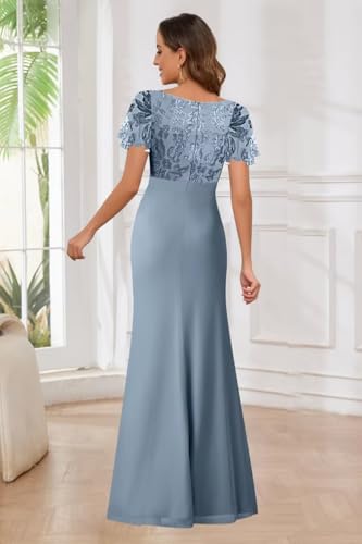 AUMEELAM Women's Sequin Chiffon Mother of The Bride Dress Mermaid Short Sleeve Formal Dresses3