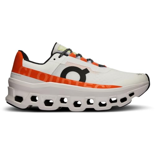 On Women's Cloudmonster 1 Running Shoes, Undyed-White/Flame, 10 US