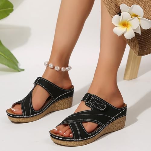 Womens Orthopedic Wedge Sandals With Hook Loop Comfortable Lightweight Open Round Toe Platform Arch Support Non Slip Sandals For Casual Daily Vacation Beach4