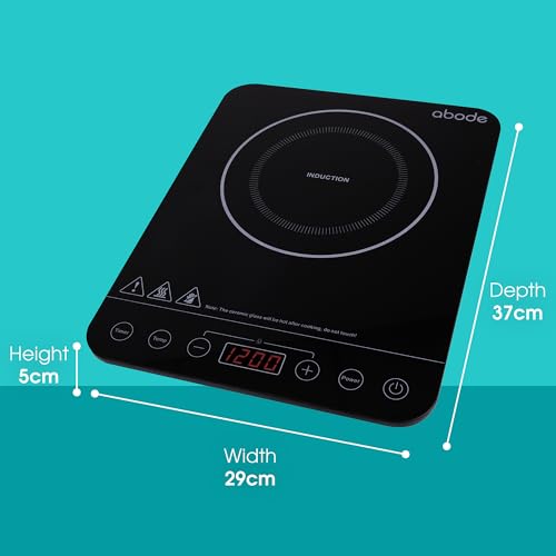 Abode Single Induction Hob Portable Digital Touch Control 2000W Double Electric Cooker, Plug In & Go 10 Heat Settings 3 Hour Timer Black With Child Safety Lock AINDH1002 - 3
