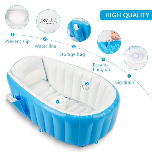 Image of OXSAM Baby Inflatable Bath Tub - Portable Baby Bathtub for Newborn to 5 Years, Non Slip Kids Bath Pool, Foldable Travel Bathtub for Baby, Toddler Bath Tub (Blue)