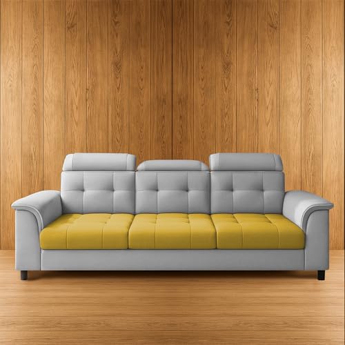 Image of Casaliving Ella 3 Seater Sofa Set for Living Room (Yellow Grey Colour Fabric) Premium Fabric Sofa