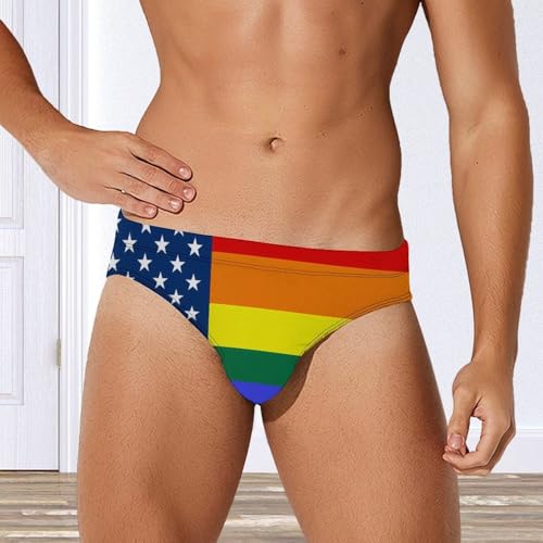 Rainbow LGBTQ Flag Printed Swim Briefs for Men Sexy Bikini Swimwear Elastic Beach Trunks Bathing Suit2