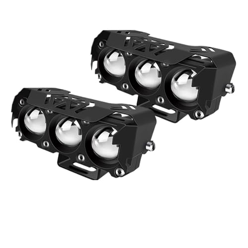 3-Lens LED Motorcycle Headlights with Switch (2 pcs)