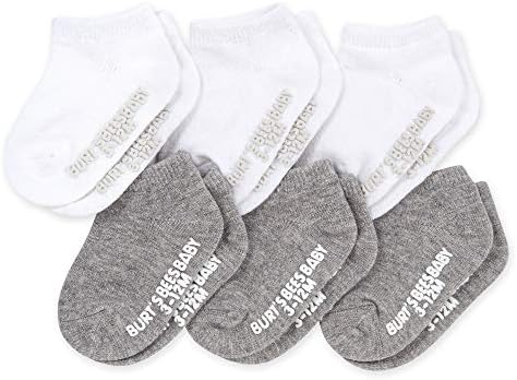 Burt's Bees Baby baby boys Socks, 6-pack Ankle With Non-slip Grips, Made With Organic Cotton Casual Sock, Heather Grey/White, 0-3 Months US