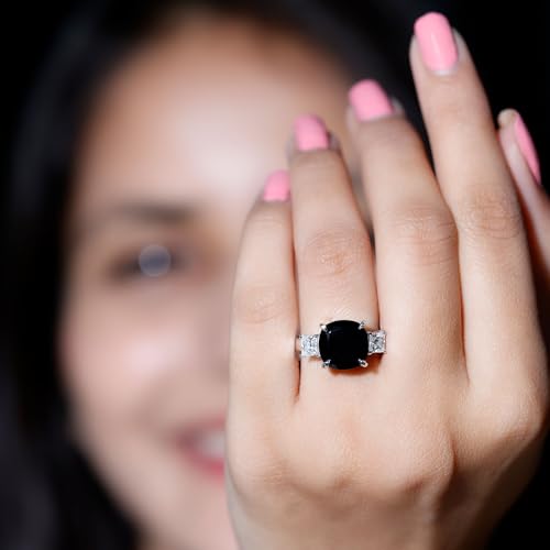 Certified Lab Grown Black Diamond Ring with Moissanite, AAAA Quality, Past Present Future Engagement Ring - Ready To Gift4