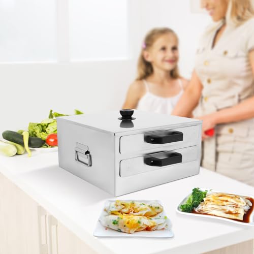 Macchina per involtini di pasta di riso, vaporizzatore per alimenti in rotolo di vermicelli al vapore in acciaio inossidabile con vassoio extra, pentole cantonesi a doppio strato, 32x31x16cm
