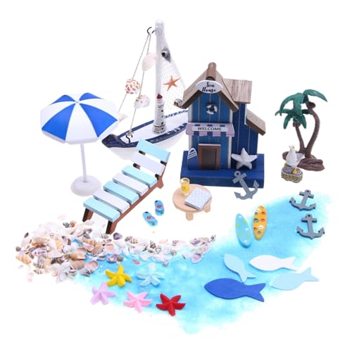 Doll House Kit - Miniature House Kit, Beach Theme Miniature House | Small Doll House with 26 Pieces Beach Scene Props, Sea-Themed Miniature, Friends, Family, Perfect for Creative Play and