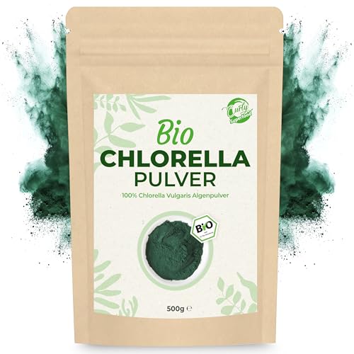 Curly Superfood Chlorella Pulver Bio 500g - 100% naturreine Rohkost-Qualität aus kontrolliert biologischem Anbau ohne Zusätze - Feines Chlorella Bio Pulver für Smoothies, Säfte & Wasser